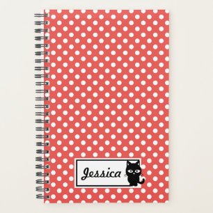 Agenda Bolinhas Vermelha e Gato Preto Personalizado