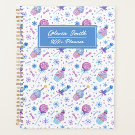 Agenda Bolo e Lollipop de copa de neve azul e roxa