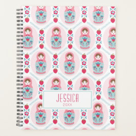 Agenda Boneca Nidificação de Matryoshka Rosa Bonita