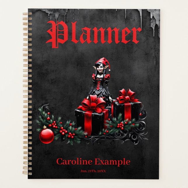 Agenda Bonita Elfo de Natal Gótico. (Frente)