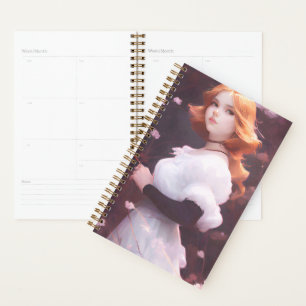 Agenda Bonita Menina Entre Retrato De Flores Rosa