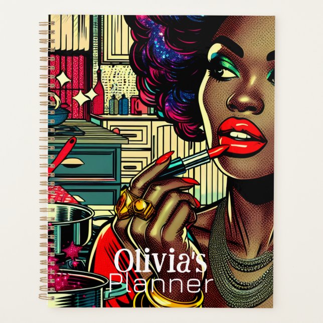 Agenda Bonita Mulher Colocando Lipstick Personalizado (Frente)