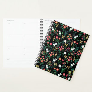 Agenda Bonito Aquarela Preta Floral Botânica