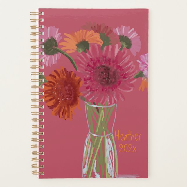 Agenda Bonito Art GerberaFlower Modern Ilustração+ Nome (Frente)