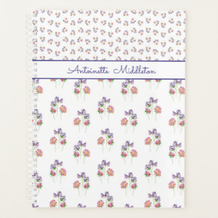 Agenda Bonito cor-de-rosa púrpura, floral personalizado
