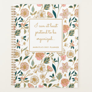 Agenda Bonito e engraçado nome de padrão floral branco