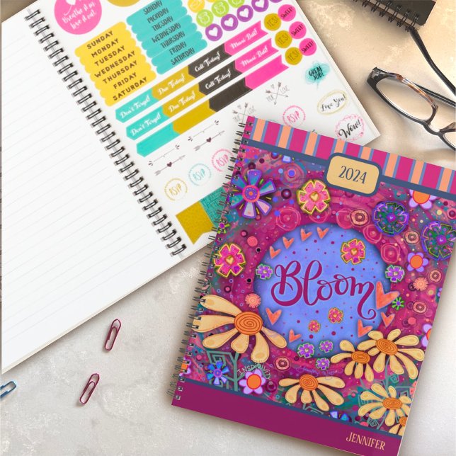 Agenda Bonito Floral Bloom Personalizada Inspiradora (Criador carregado)