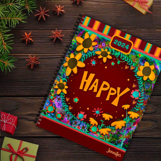 Agenda Bonito Floral Feliz Diversão Personalizada (Criador carregado)