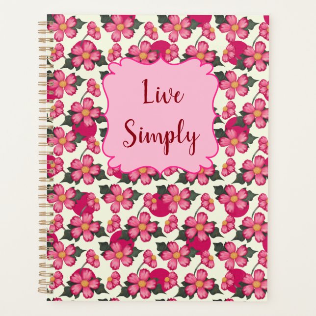 Agenda Bonito Flores Rosa Padrão Girly (Frente)