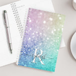 Agenda Bonito Holographic Glitter Girly Glamorosa<br><div class="desc">Personalize facilmente este elegante e colorido padrão de brilho de boque com seus detalhes personalizados.</div>