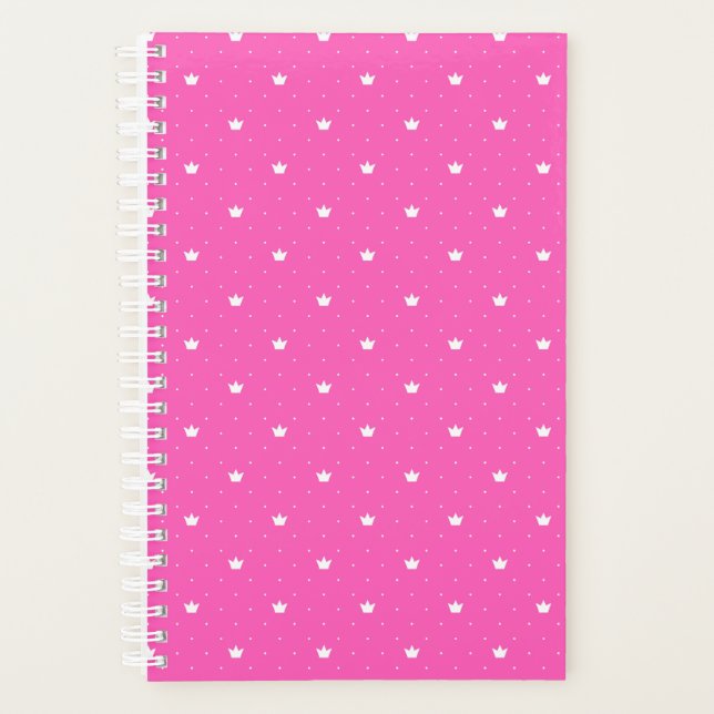 Agenda Bonito rosa, Bolinhas e coroas (5,5" x 8,5")  (Frente)