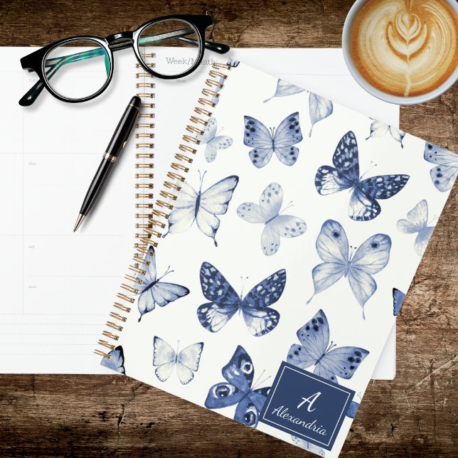 Agenda Borboleta Azul e Branco Moderna  (Criador carregado)