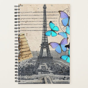 Agenda borboleta azul romântica french paris eiffel torre