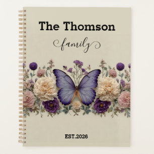 Agenda Borboleta Azul Vintage com Floral para Família