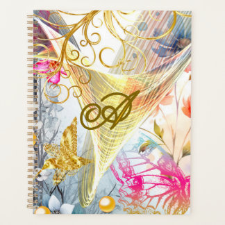 Agenda Borboleta-Borboleta-Dourada, Rosa-Floral, Monogram