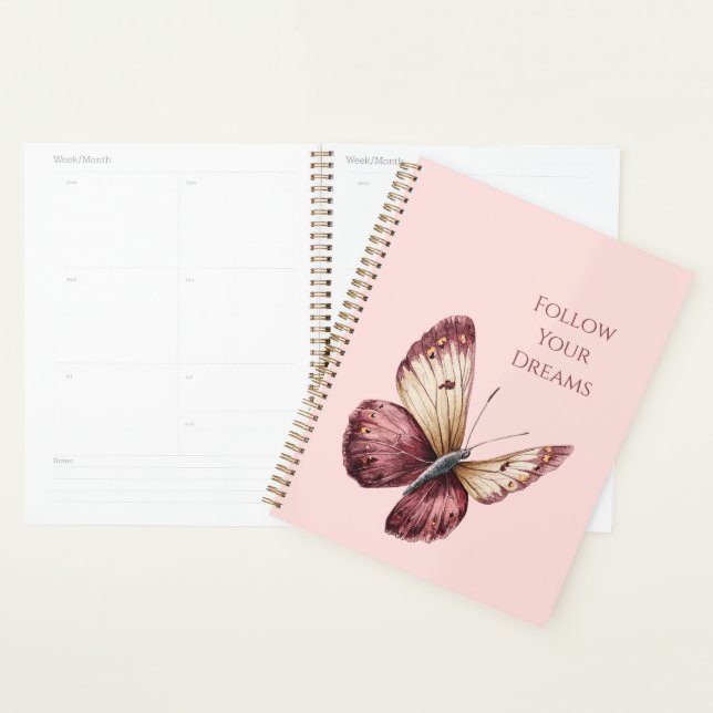 Agenda Borboleta Creme Vermelho Borgonha Rosa (Exibição)
