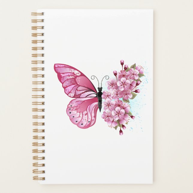 Agenda Borboleta Flor com Sakura Rosa (Frente)