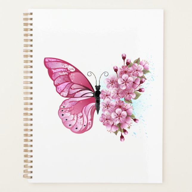 Agenda Borboleta Flor com Sakura Rosa (Frente)