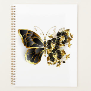 Agenda Borboleta Flor Dourada com Orquídea Preta