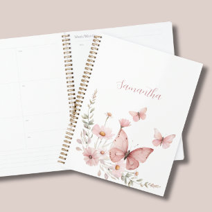 Agenda Borboleta Rosa Floral Personalizada