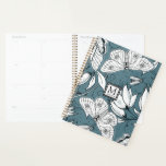 Agenda Borboleta Verde Teal Monograma Floral<br><div class="desc">Belo planejador em um design floral verde,  borboleta negra e branca com seu nome monograma e inicial.</div>