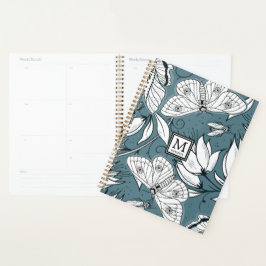 Agenda Borboleta Verde Teal Monograma Floral
