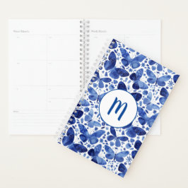 Agenda Borboletas Aquarela Monograma Azul