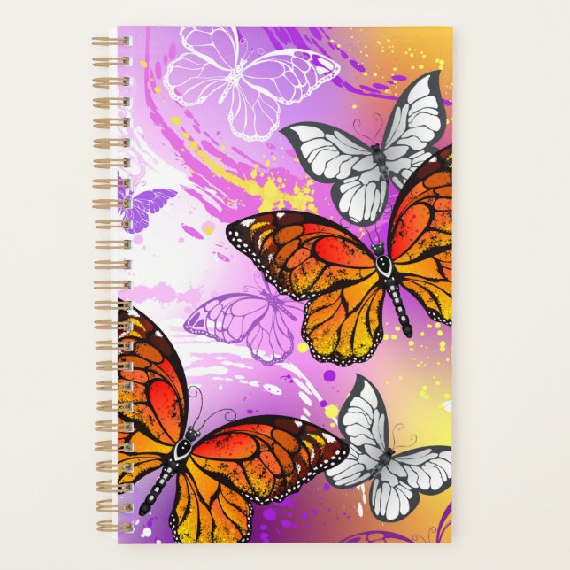 Agenda Borboletas Monarcas em Fundo Roxo (Frente)