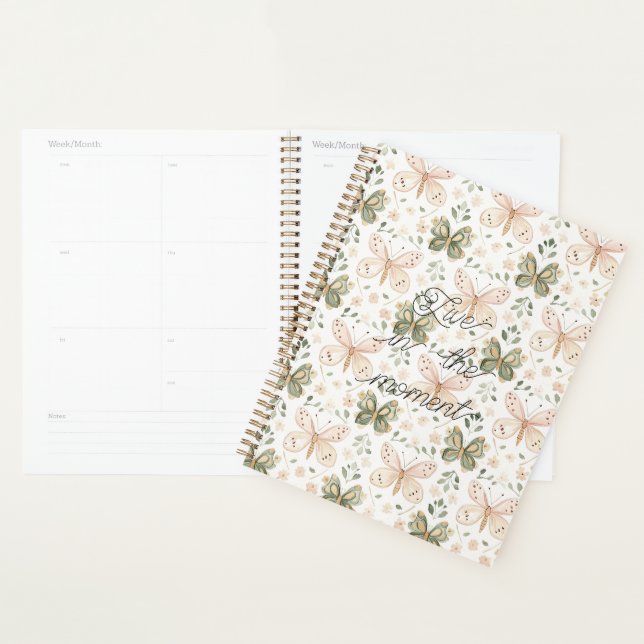 Agenda Borboletas Rosa Bege Verde Menta  (Exibição)
