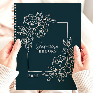 Agenda Borda Floral Turquesa 2025 Nome Personalizado