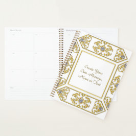 Agenda Borda Ornamental Dourada Elegante com Ênfase Diama