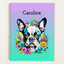 Agenda Boston Terrier cercado por flores personalizadas