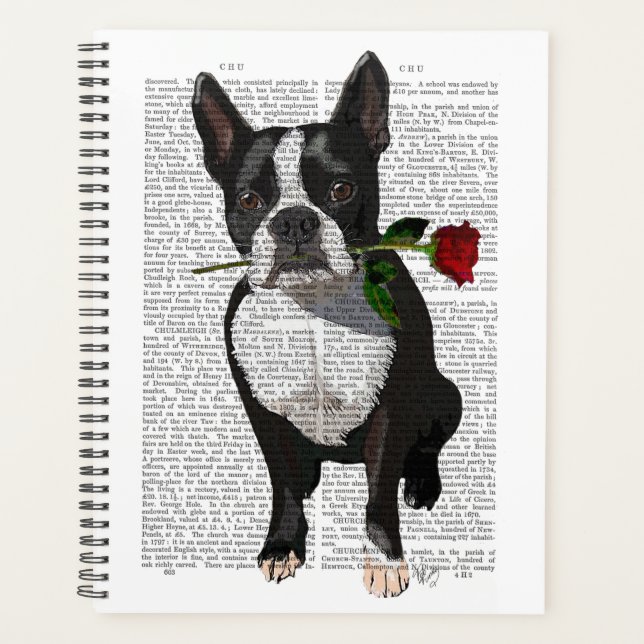 Agenda Boston Terrier com Rosa em Boca (Frente)