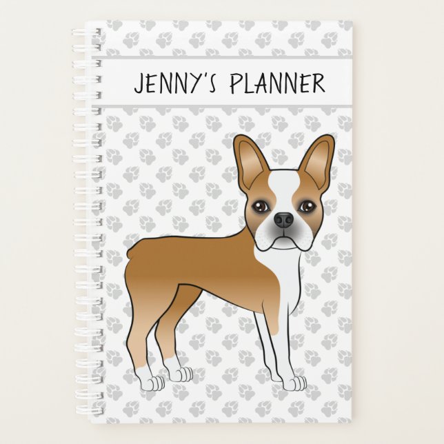 Agenda Boston Terrier Corça Fofo Cachorro Cartoon & Texto (Frente)