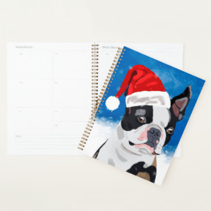 Agenda Boston Terrier Dog no Natal da Neve Feriado Feliz