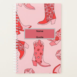 Agenda Bota de Cowgirl Rosa Encadernada em Espiral