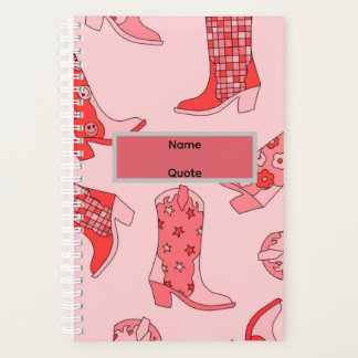 Agenda Bota de Cowgirl Rosa Encadernada em Espiral