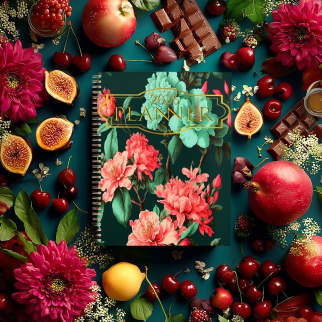 Agenda Botânica Azul e Rosa Floral Escura Romântica (Romantic Floral Dark Botanicals Personal Planner 2026)