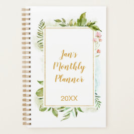 Agenda Botânica Dourada Rosa Geométrica Floral Pessoal