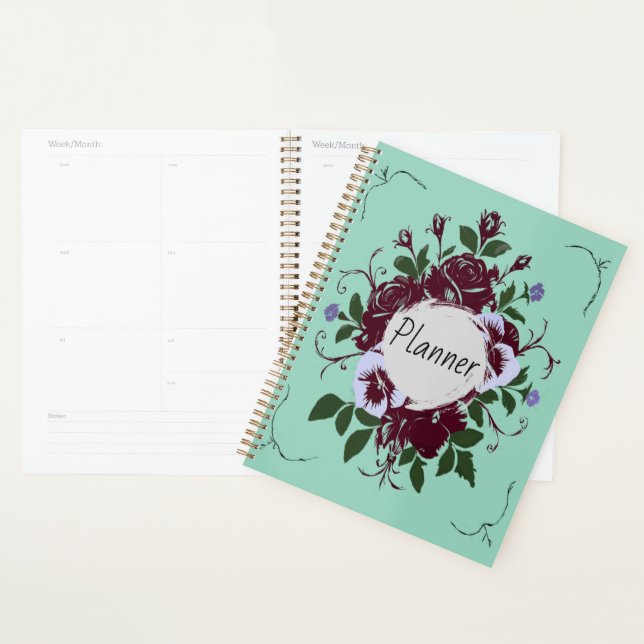 Agenda Botanical Yearly Planner - Rose and Pansy Bouquet (Exibição)