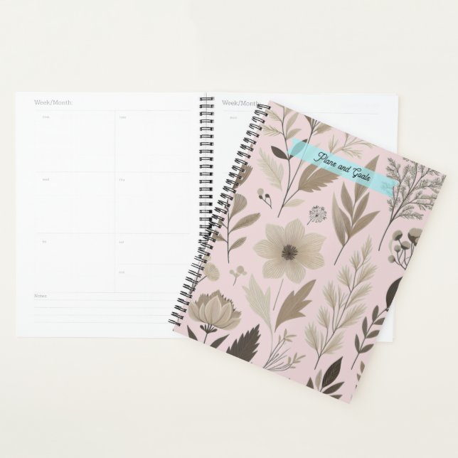 Agenda Botânico Floral Bege e Rosa Claro (Exibição)