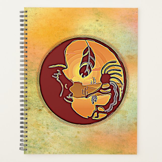 Agenda Botão de Paisagem - Kokopelli Lua Pena 1 (Frente)