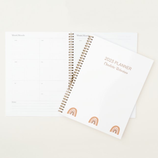 Agenda Branca Simples, Rosa, Arco-Íris Personalizado (Exibição)