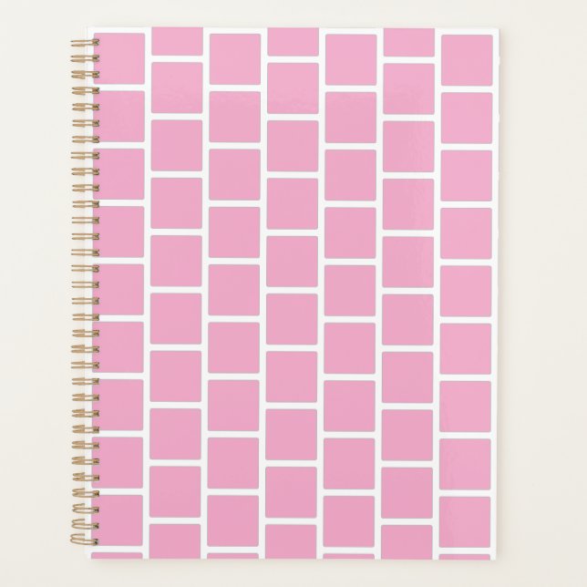 Agenda branco elegante, rosa, unida mensalmente (Frente)