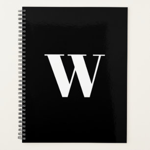 Agenda Branco preto personalizado, elegante inicial