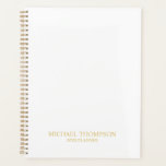 Agenda Branco profissional e Dourado<br><div class="desc">O planejador profissional apresenta o nome personalizado e o texto no estilo de fonte de serif clássico ouro em fundo branco.

Observe que: Os detalhes da folha são simulados no trabalho de arte. Este produto não contém detalhes em papel laminado.</div>