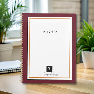 Agenda Branco vermelho moderno Dourado com logotipo comer