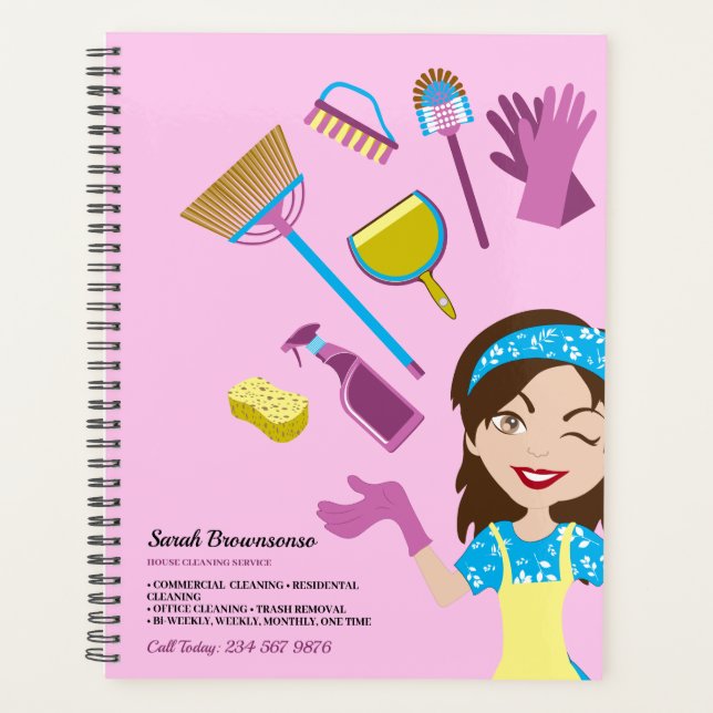 Agenda Branding de Cartoon Janitorial Puro Rosa (Frente)
