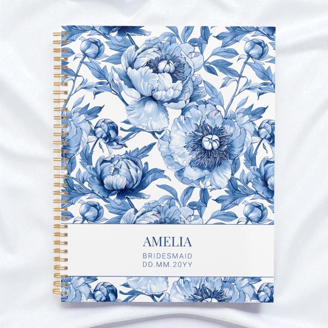 Agenda Bridesmaid Personalizada da Flor Azul Floral Chino (Floral Blue Chinoiserie Flower Custom Bridesmaid Planner)