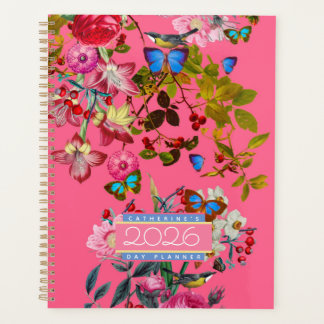 Agenda Bright Pink Vintage Rose Garden 2026 Day Planner